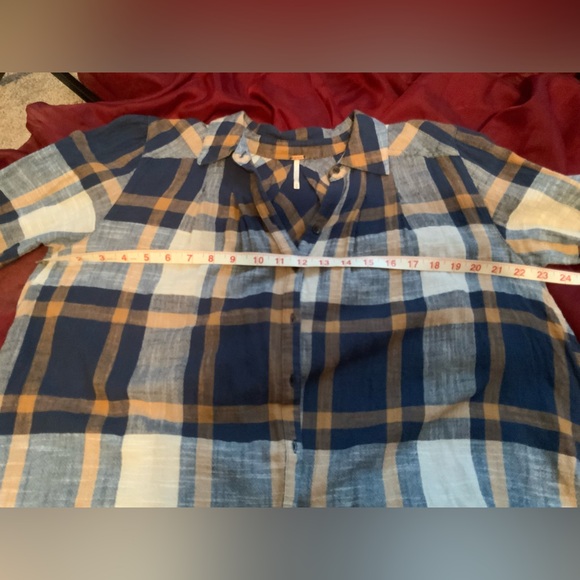 Free People | Preppy in Plaid Ruffled Button Down cute sexy top size M - Picture 14 of 14